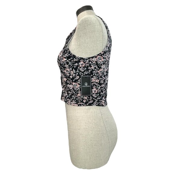 VOLCOM What A Looker Crop Tank Top Sz M Corset Style Tank Eyelet Floral Printed - Picture 7 of 10